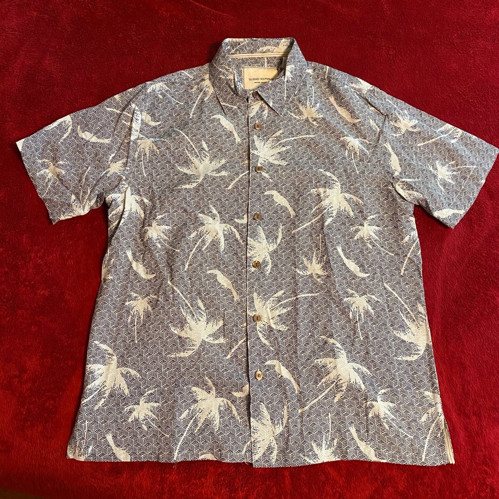 🌴 NWT Mens L Silk Button Down Short Sleeve Shirt, Vacation, Casual, Palm Tree